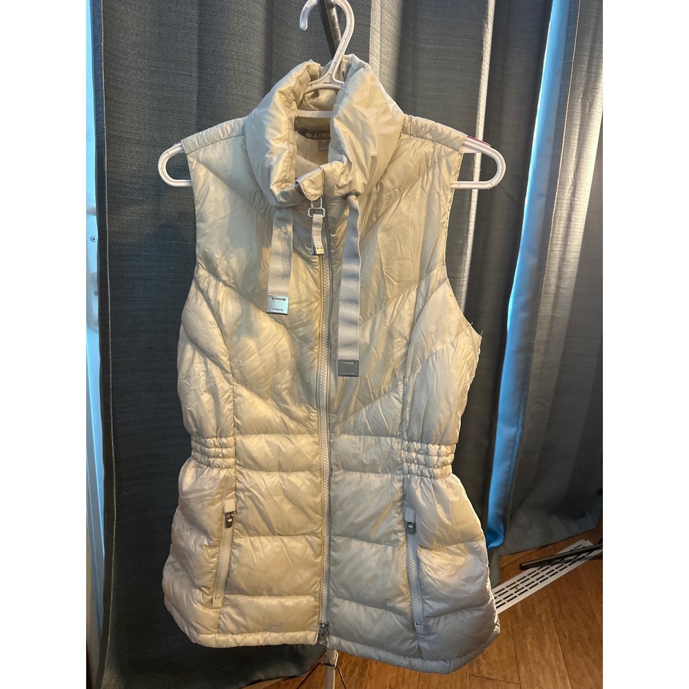 Athleta Down Fill‎ Puffer Vest Cream Neutral Quilted Zip Waist Size M